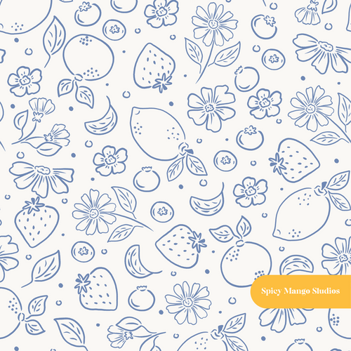Blue Summer Fruit Medley Seamless Pattern