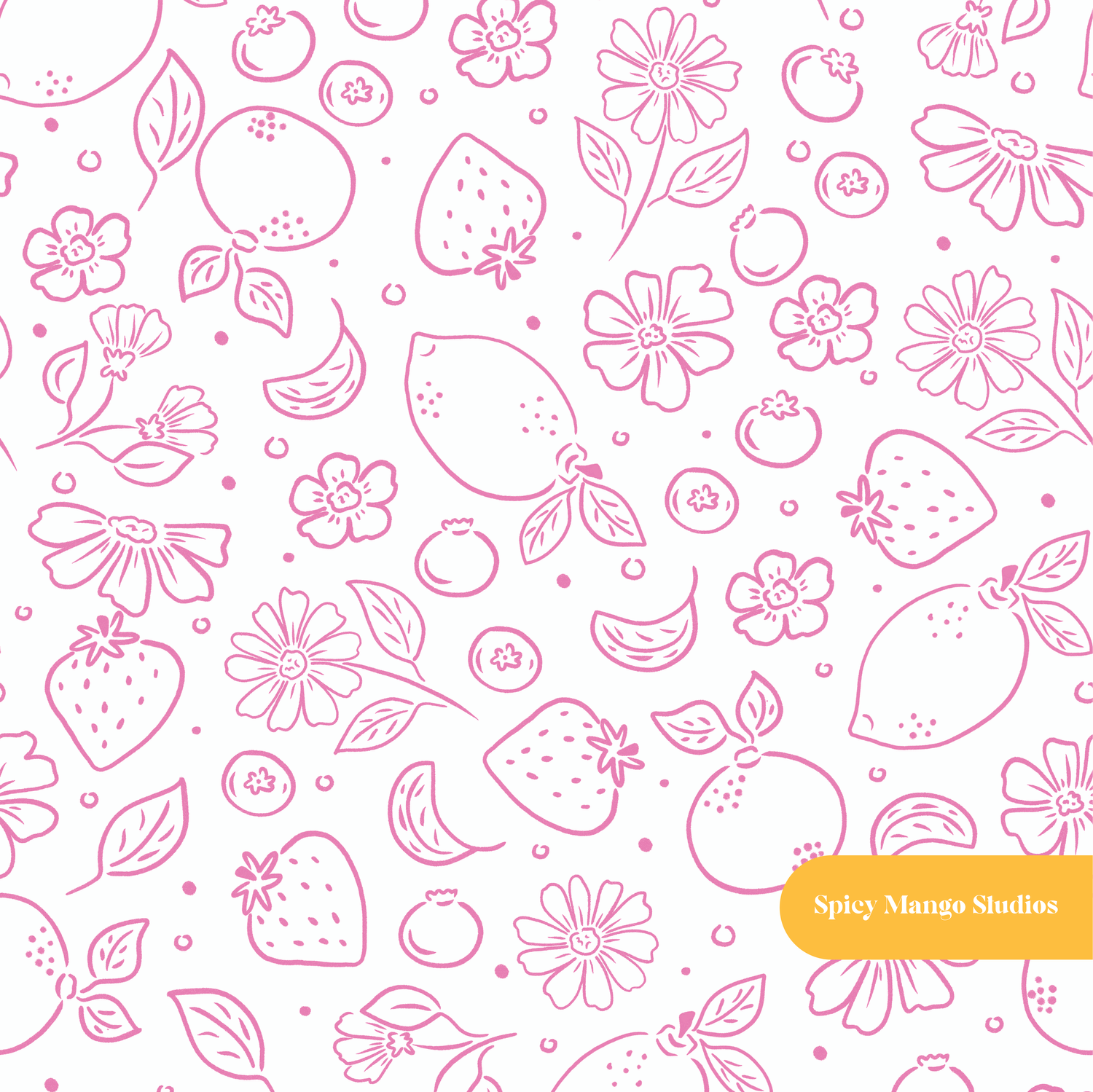 Pink Summer Fruit Medley Seamless Pattern