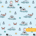 Light Blue Shark Attack Seamless Pattern