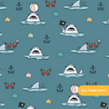 Dark Teal Shark Attack Seamless Pattern