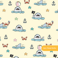 Pastel Yellow Shark Attack Seamless Pattern
