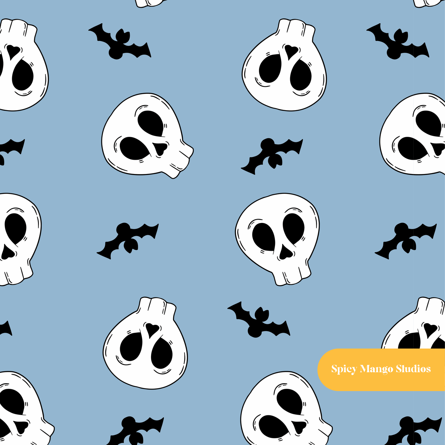 Blue Halloween Skulls Seamless Pattern