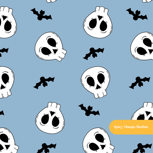 Blue Halloween Skulls Seamless Pattern