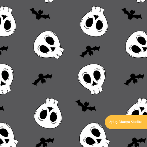 Charcoal Halloween Skulls Seamless Pattern