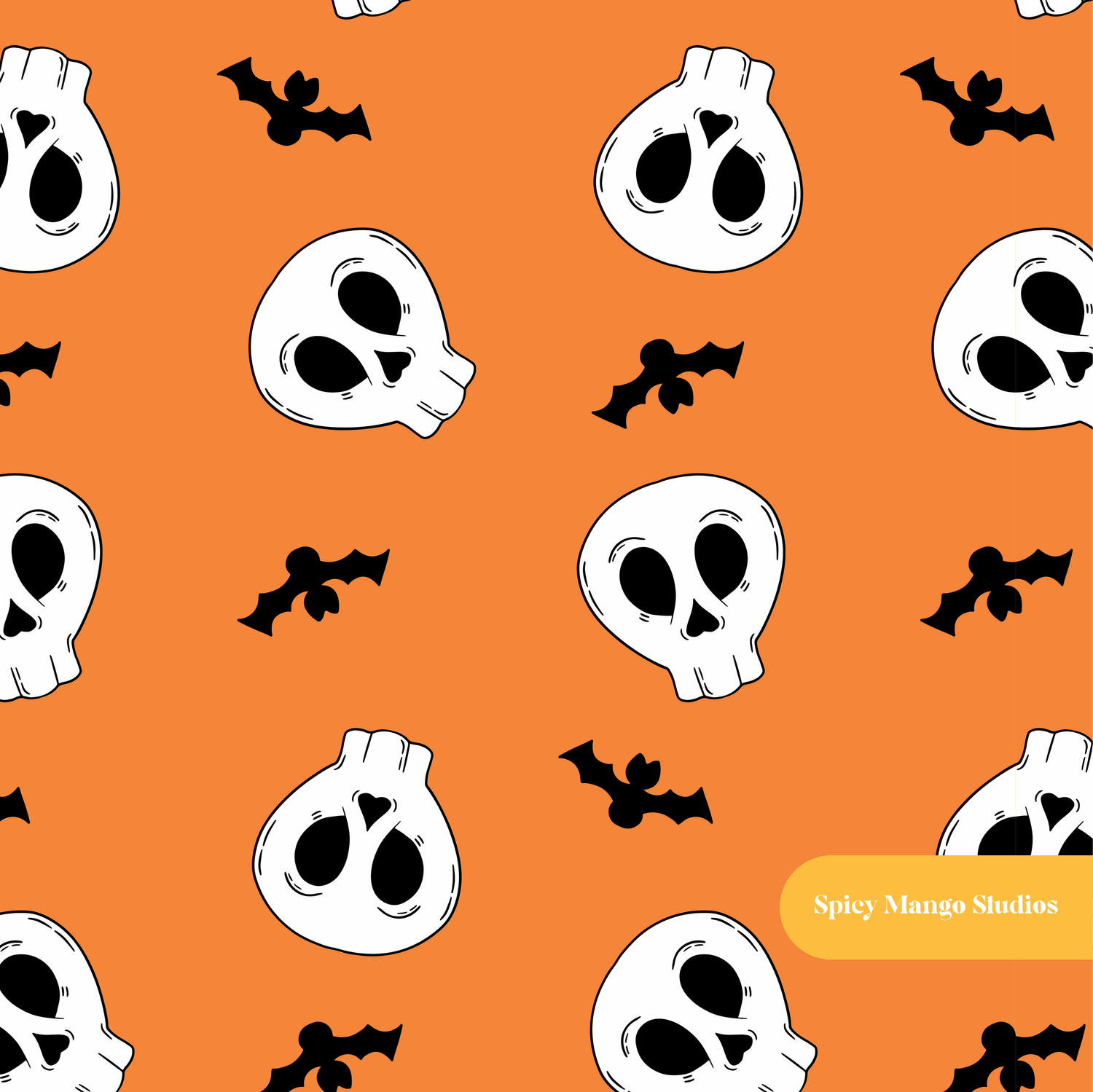 Orange Halloween Skulls Seamless Pattern