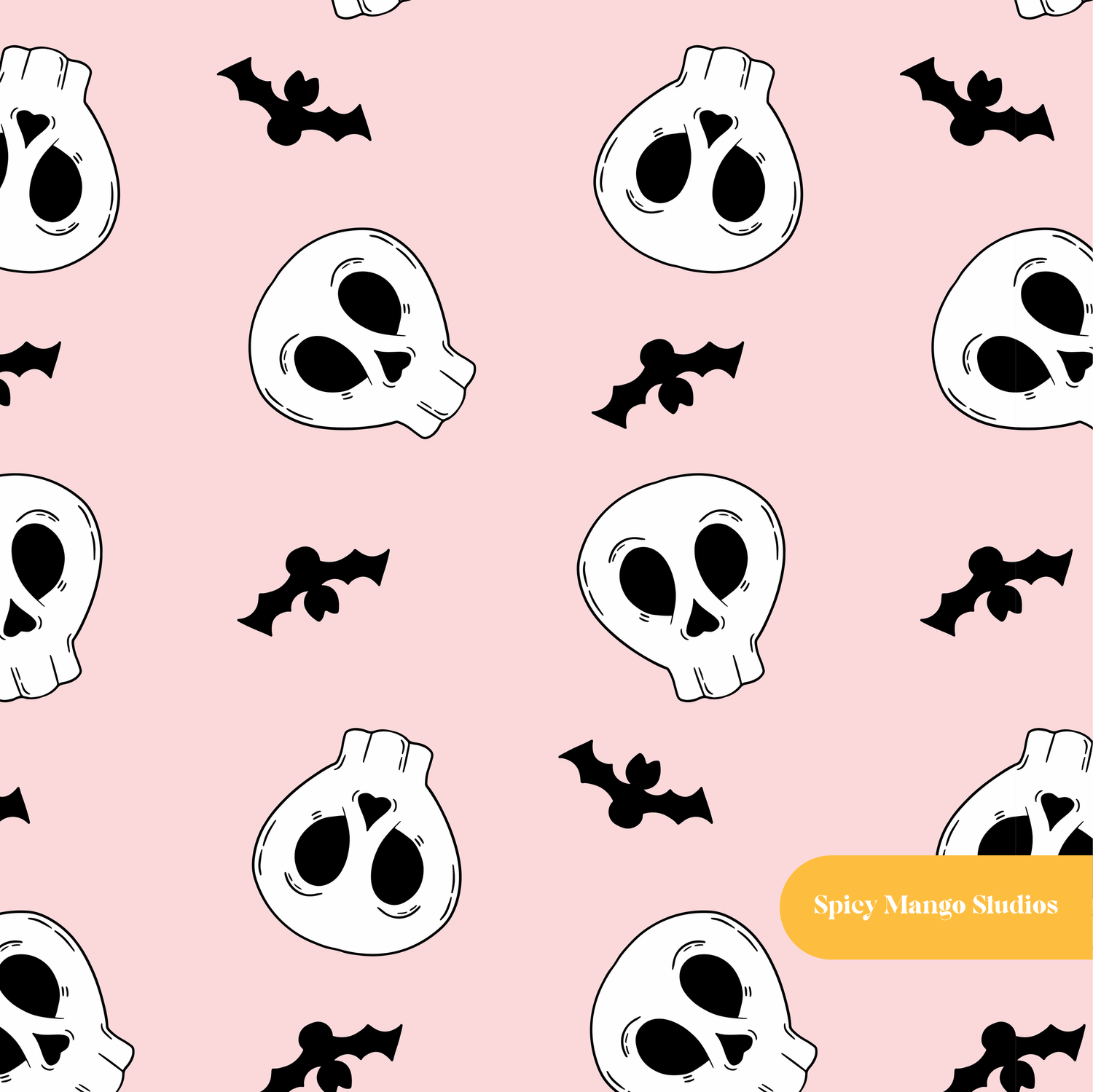 Pink Halloween Skulls Seamless Pattern