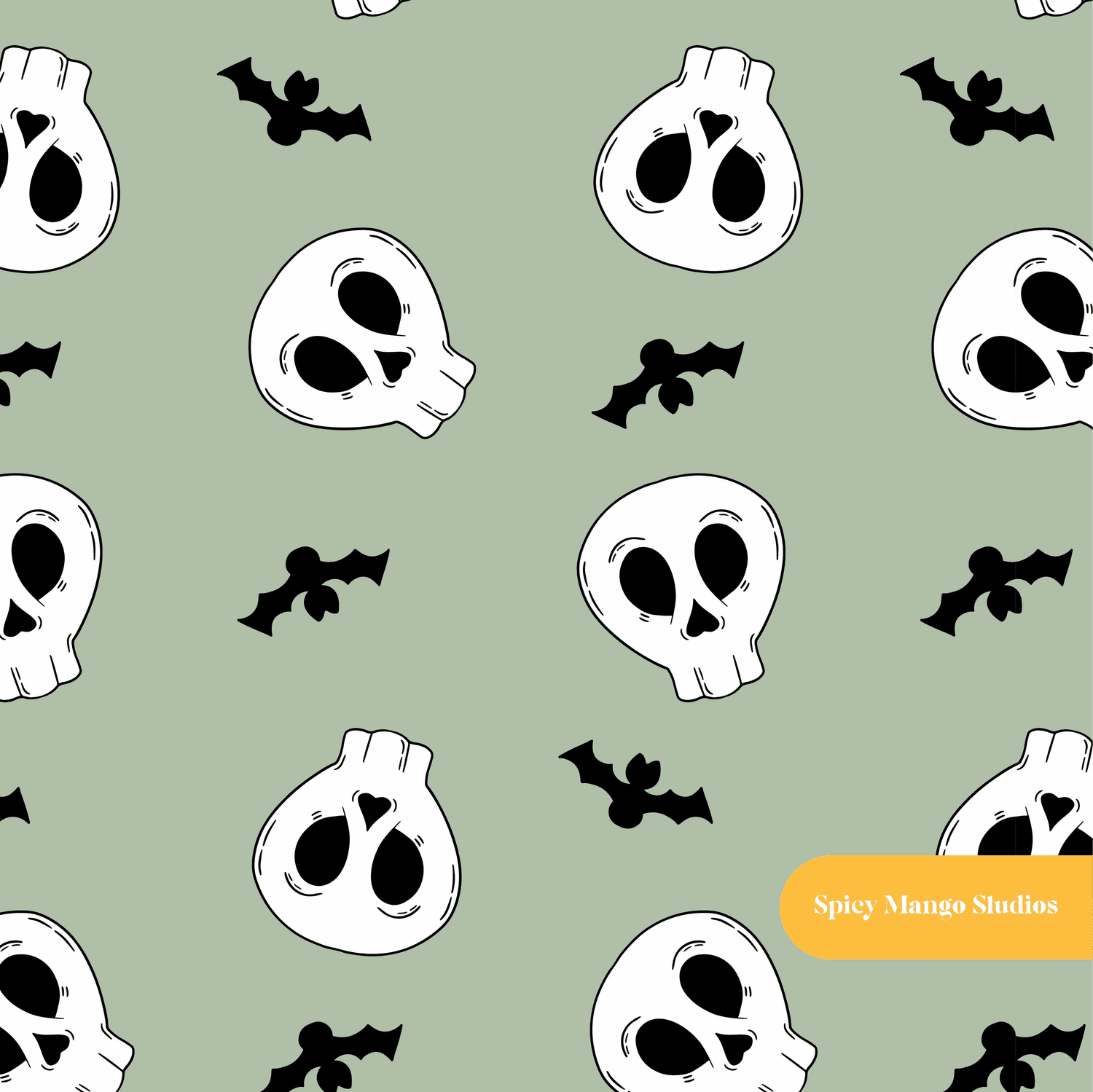 Sage Halloween Skulls Seamless Pattern