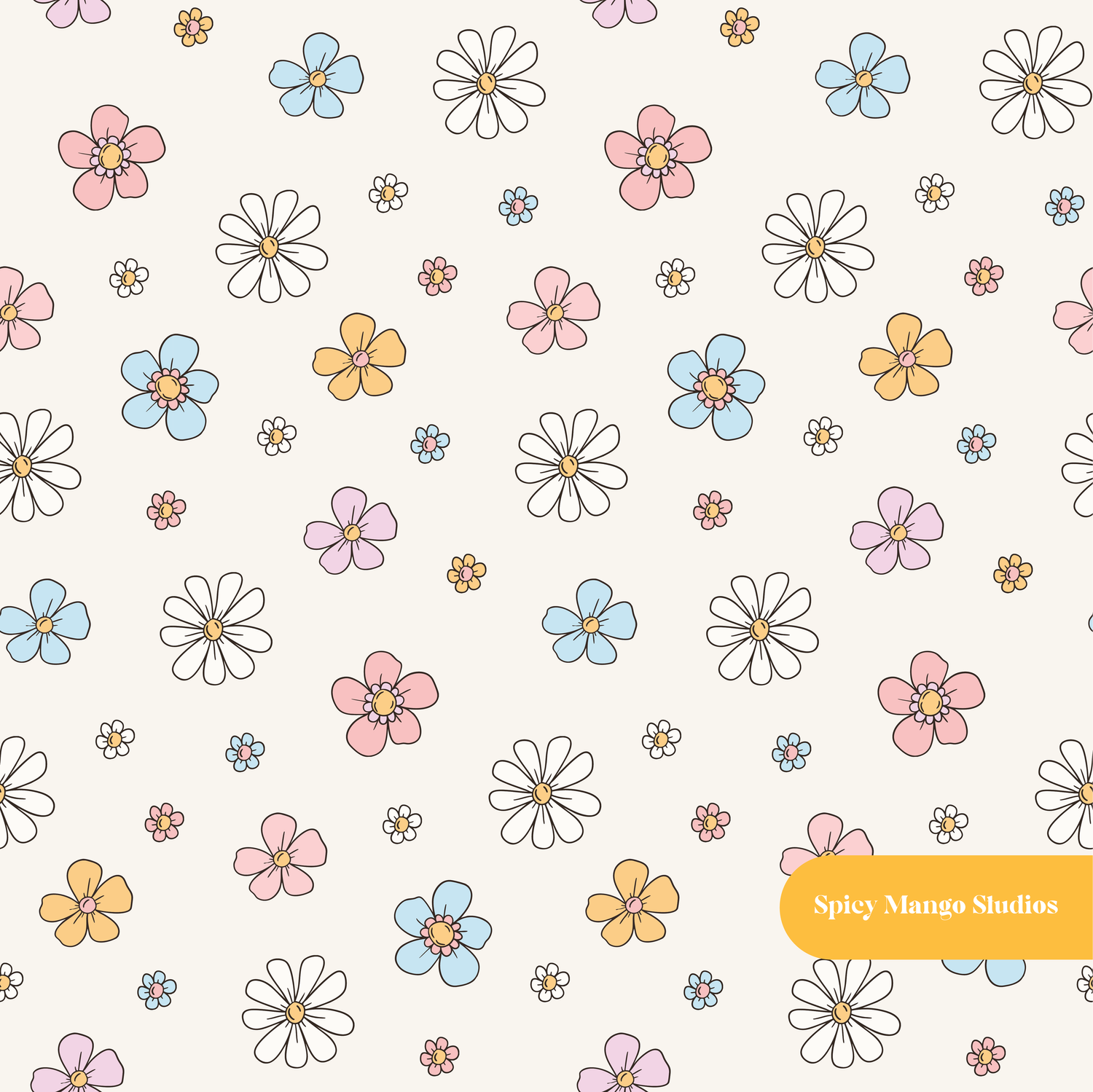 Off White Summer Floral Medley Seamless Pattern