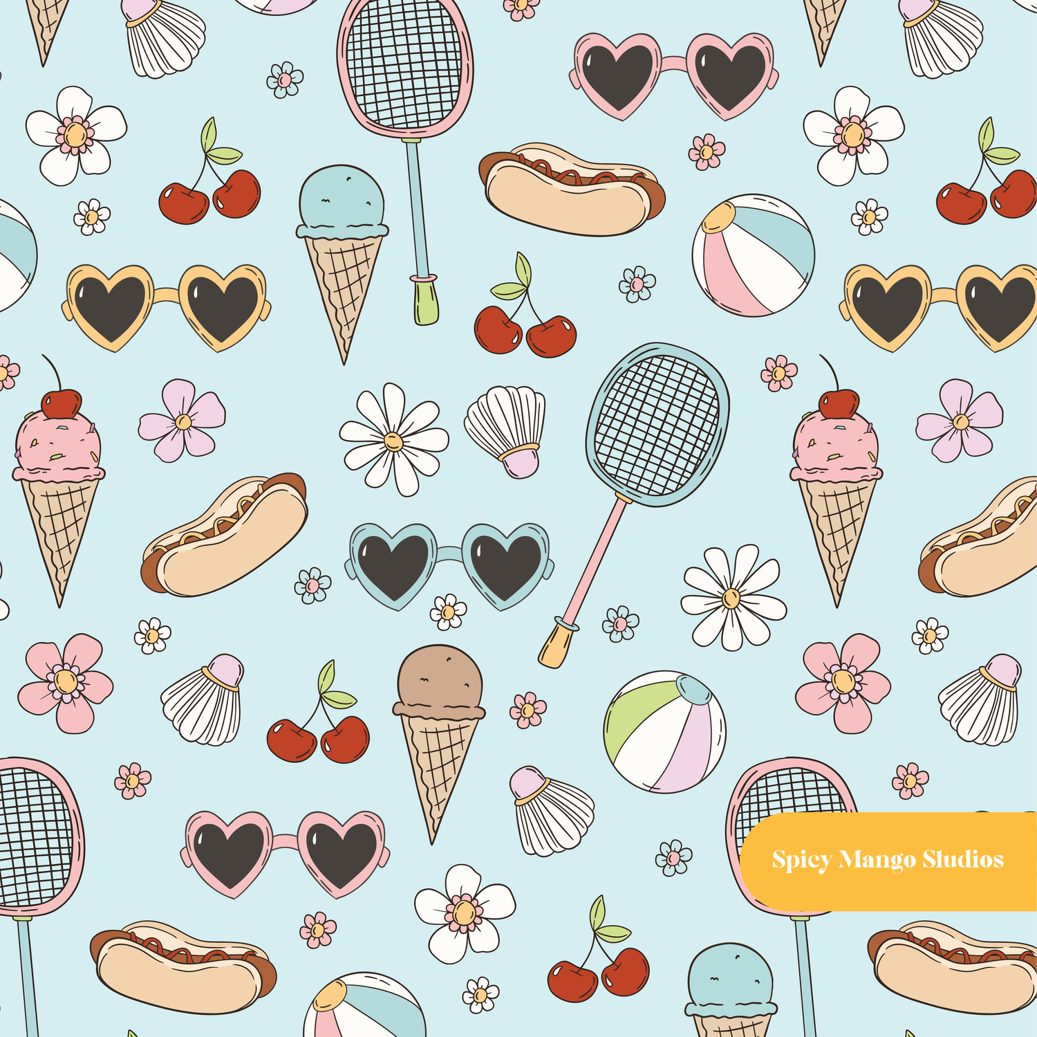 Light Blue Summer Medley Seamless Pattern – Digital Download