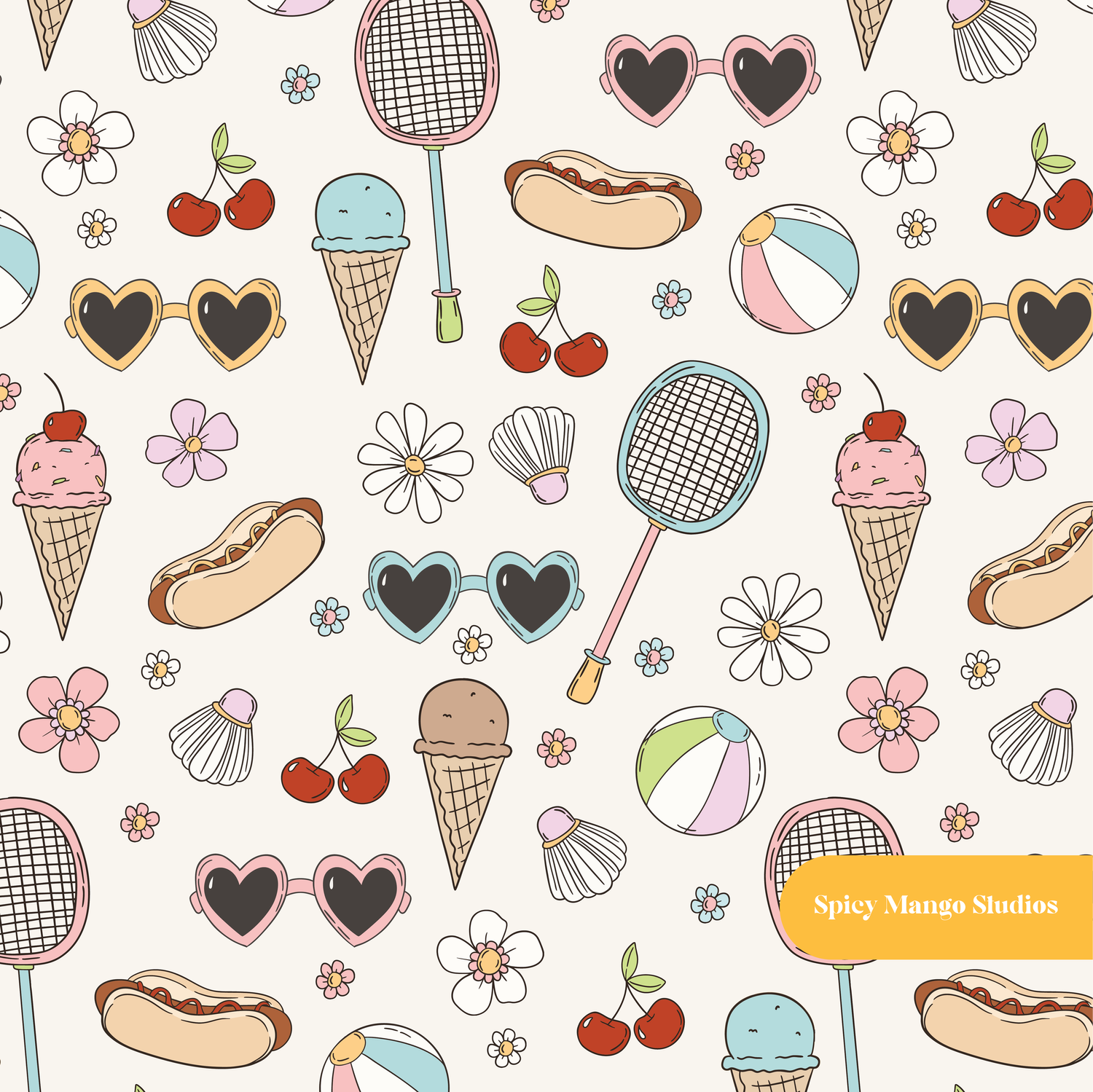 Off White Summer Medley Seamless Pattern – Summer Party & Beach Digital Download