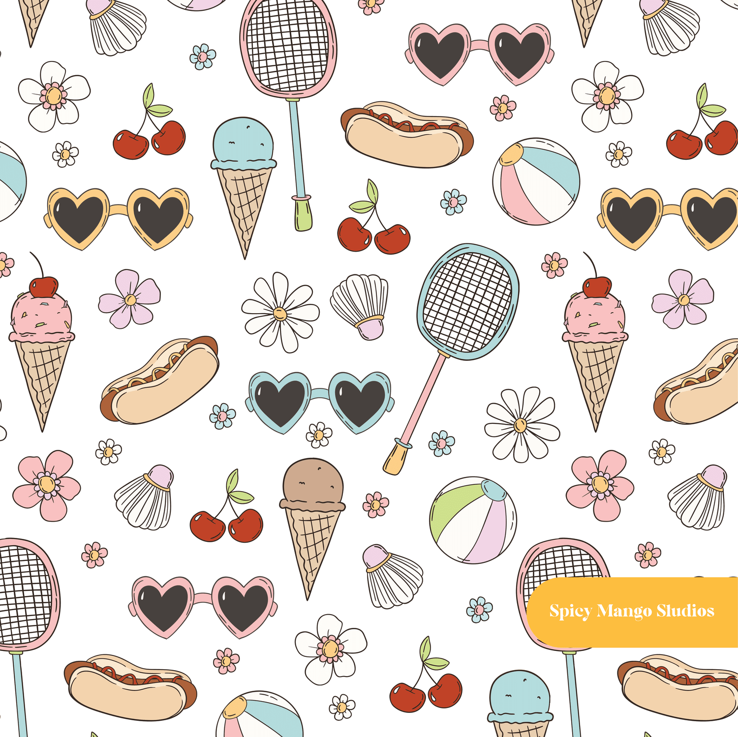 White Summer Medley Seamless Pattern – Summer Party & Beach Digital Download