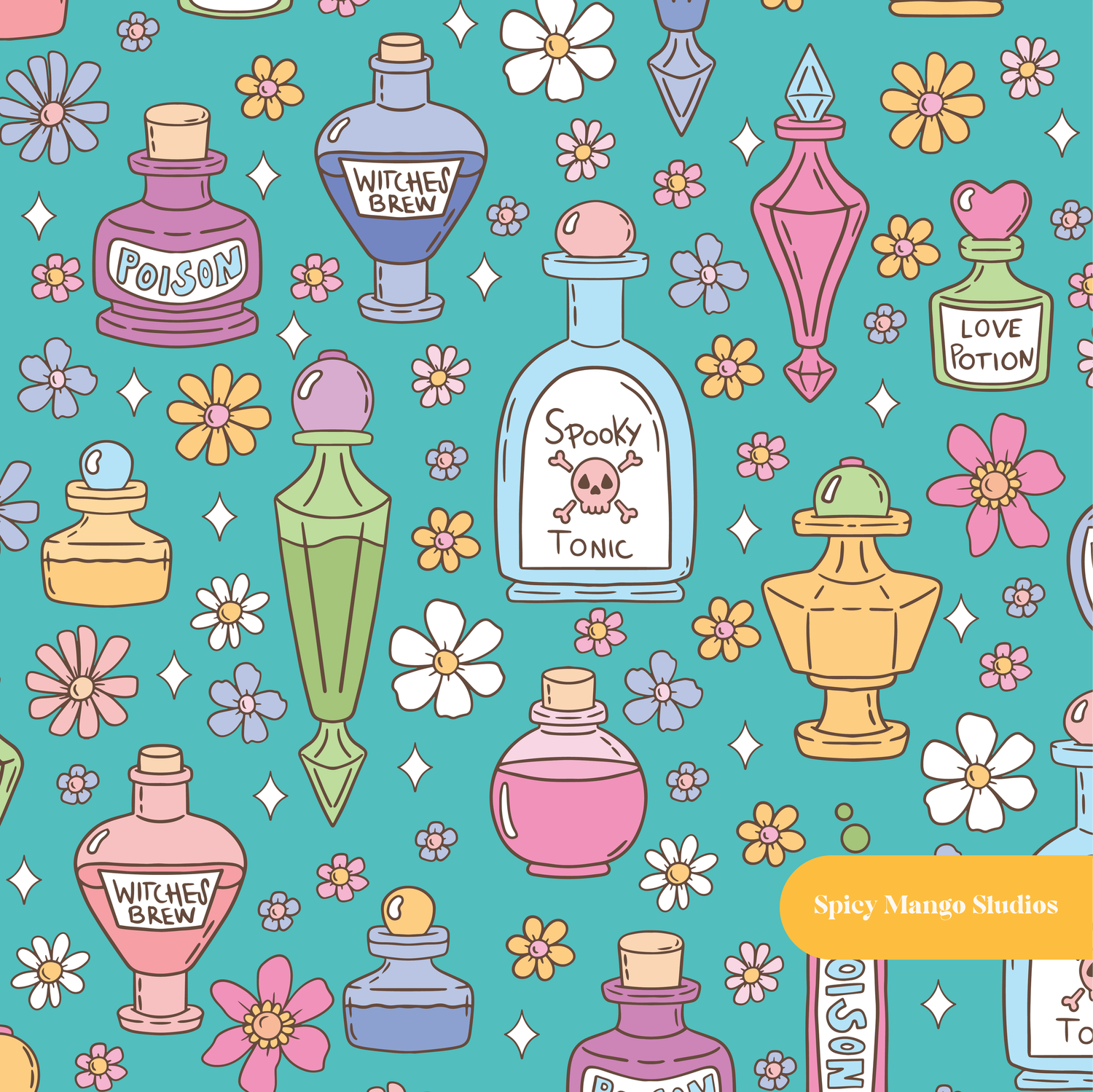 Teal Spellbound Seamless Pattern