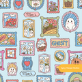 Light Blue Spooky Portrait Seamless Pattern