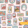 Pastel Peach Spooky Portrait Seamless Pattern