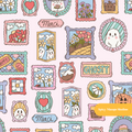 Pink Spooky Portrait Seamless Pattern