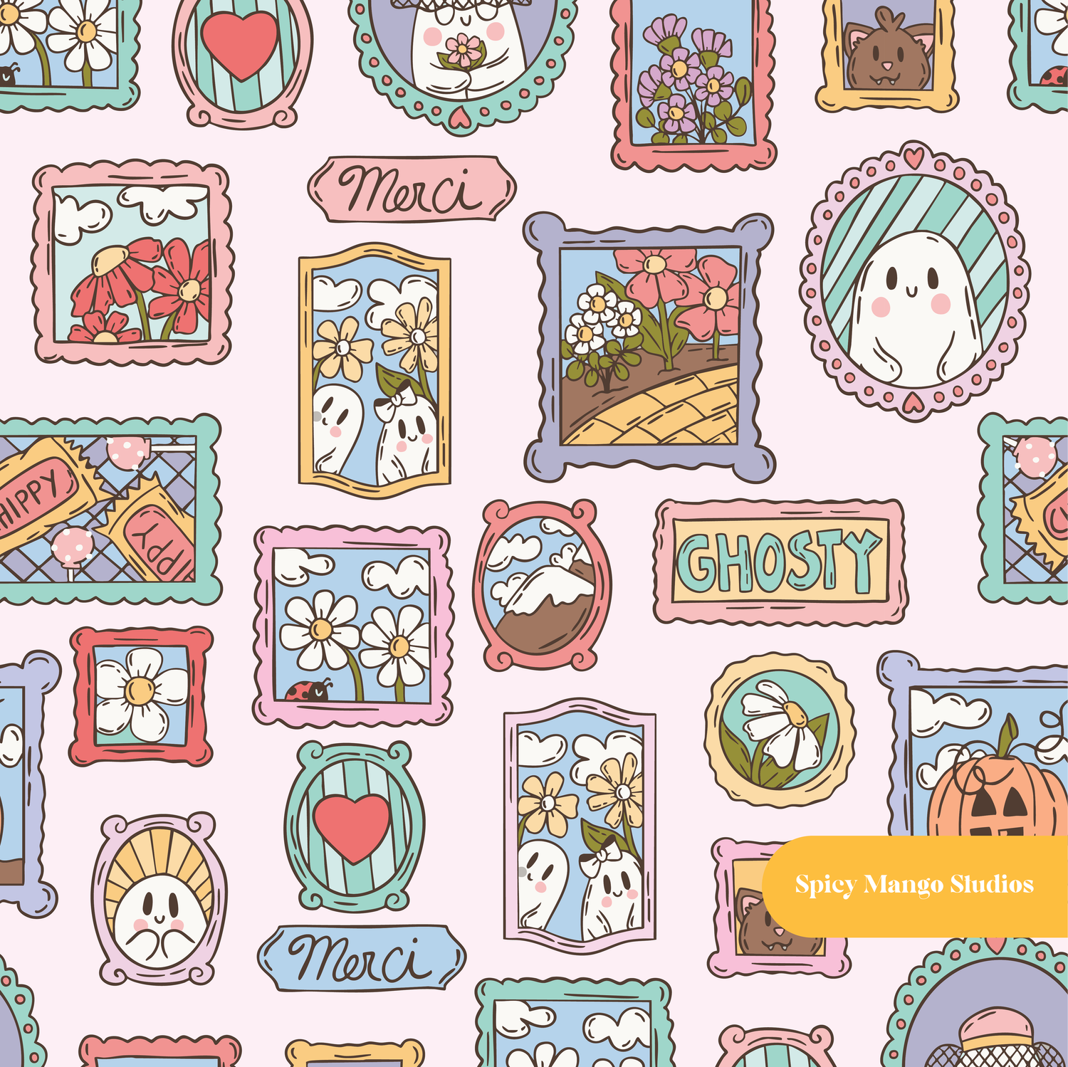 Pink Spooky Portrait Seamless Pattern