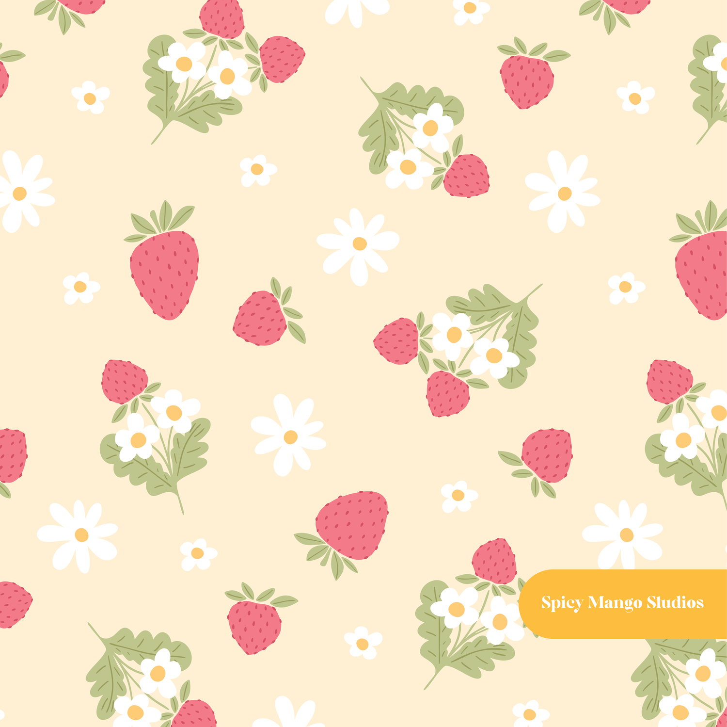 Yellow Spring Strawberry Seamless Pattern