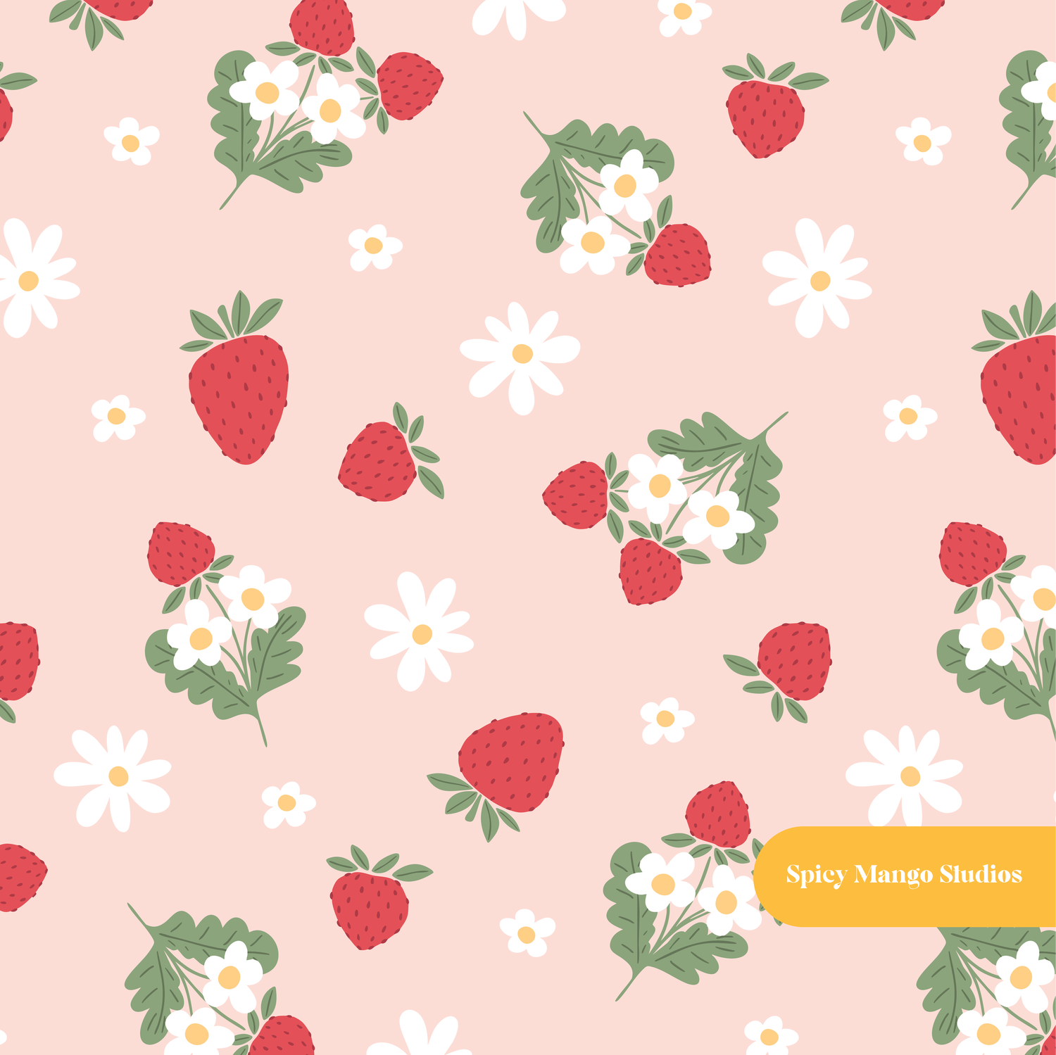 Peach Spring Strawberry Seamless Pattern