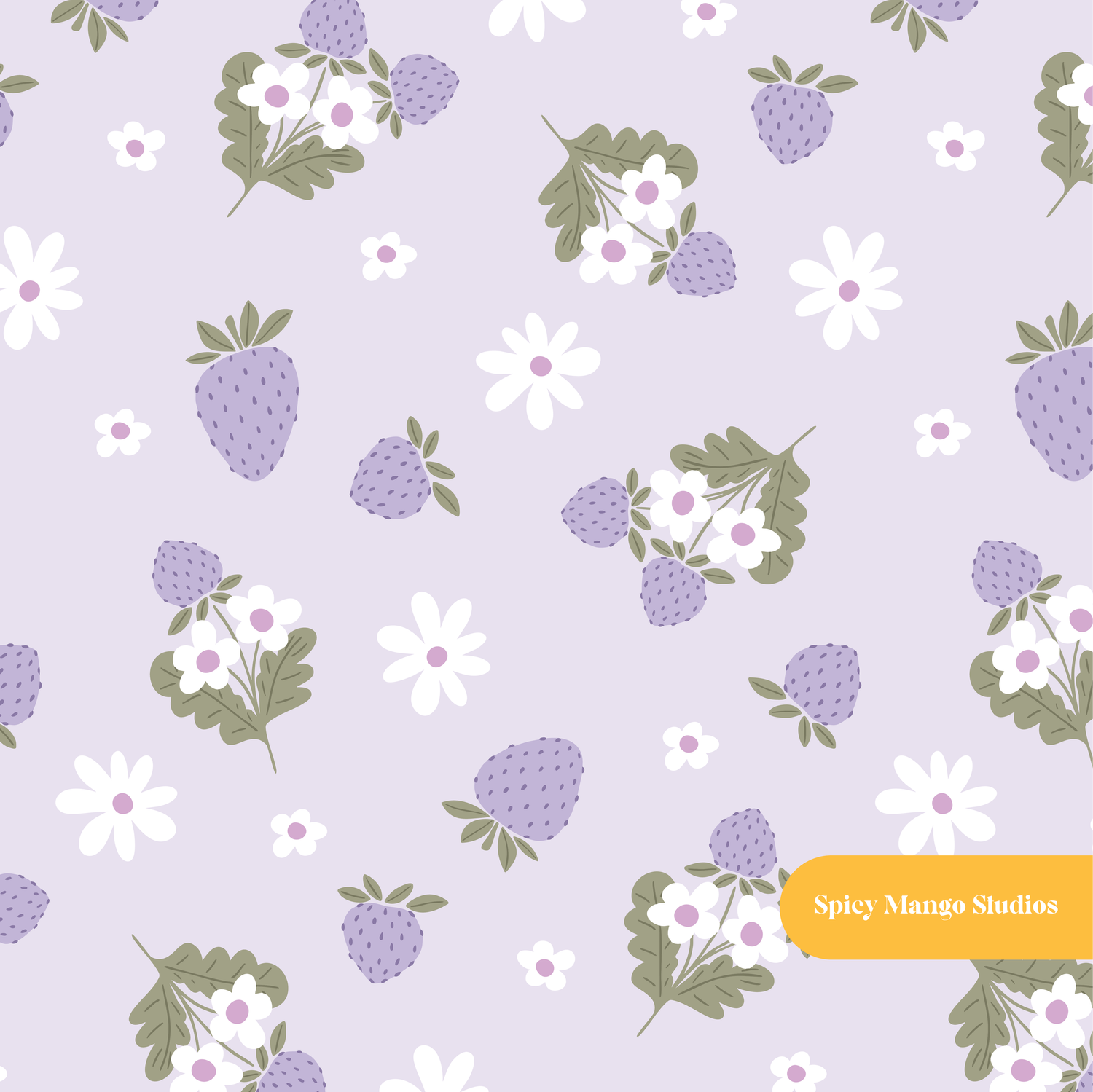 Purple Spring Strawberry Seamless Pattern