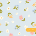 Dusty Blue Sketched Spring Floral Seamless Pattern