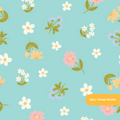 Teal Sketched Spring Floral Seamless Pattern