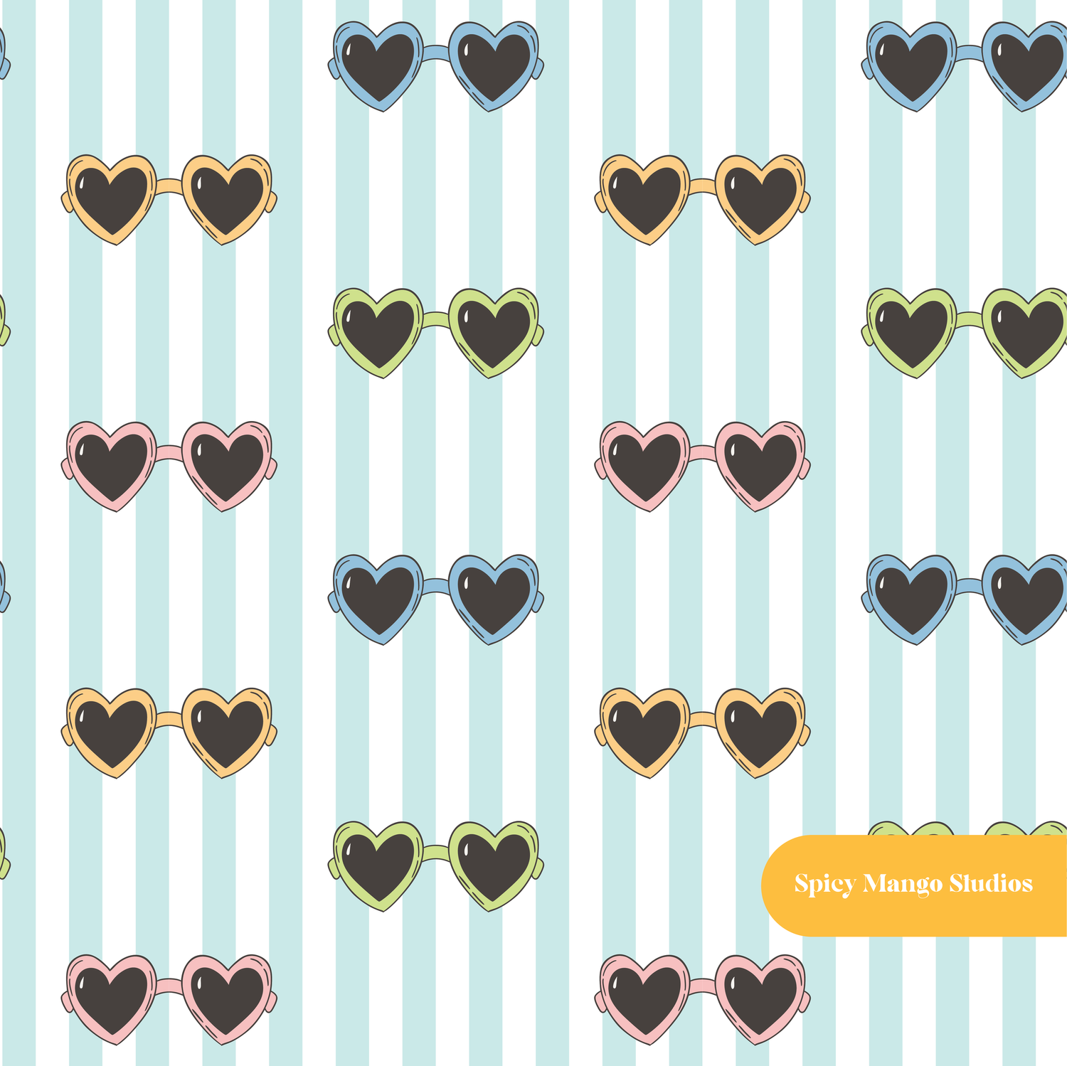 Aqua Pinstripe Summer Sunglasses Seamless Pattern