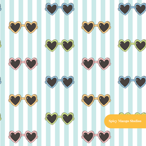 Aqua Pinstripe Summer Sunglasses Seamless Pattern