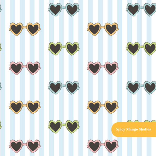 Blue Pinstripe Summer Sunglasses Seamless Pattern
