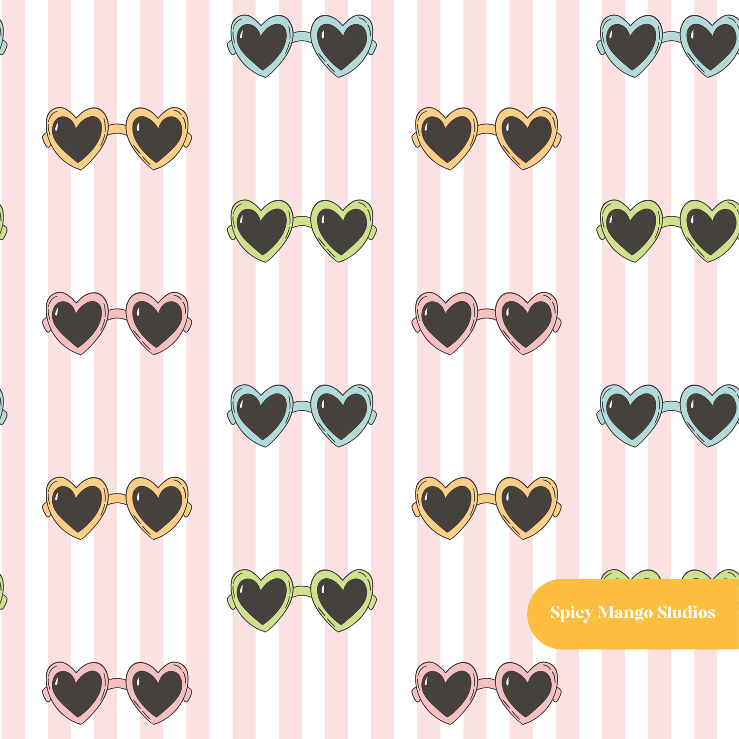Pink Pinstripe Summer Sunglasses Seamless Pattern
