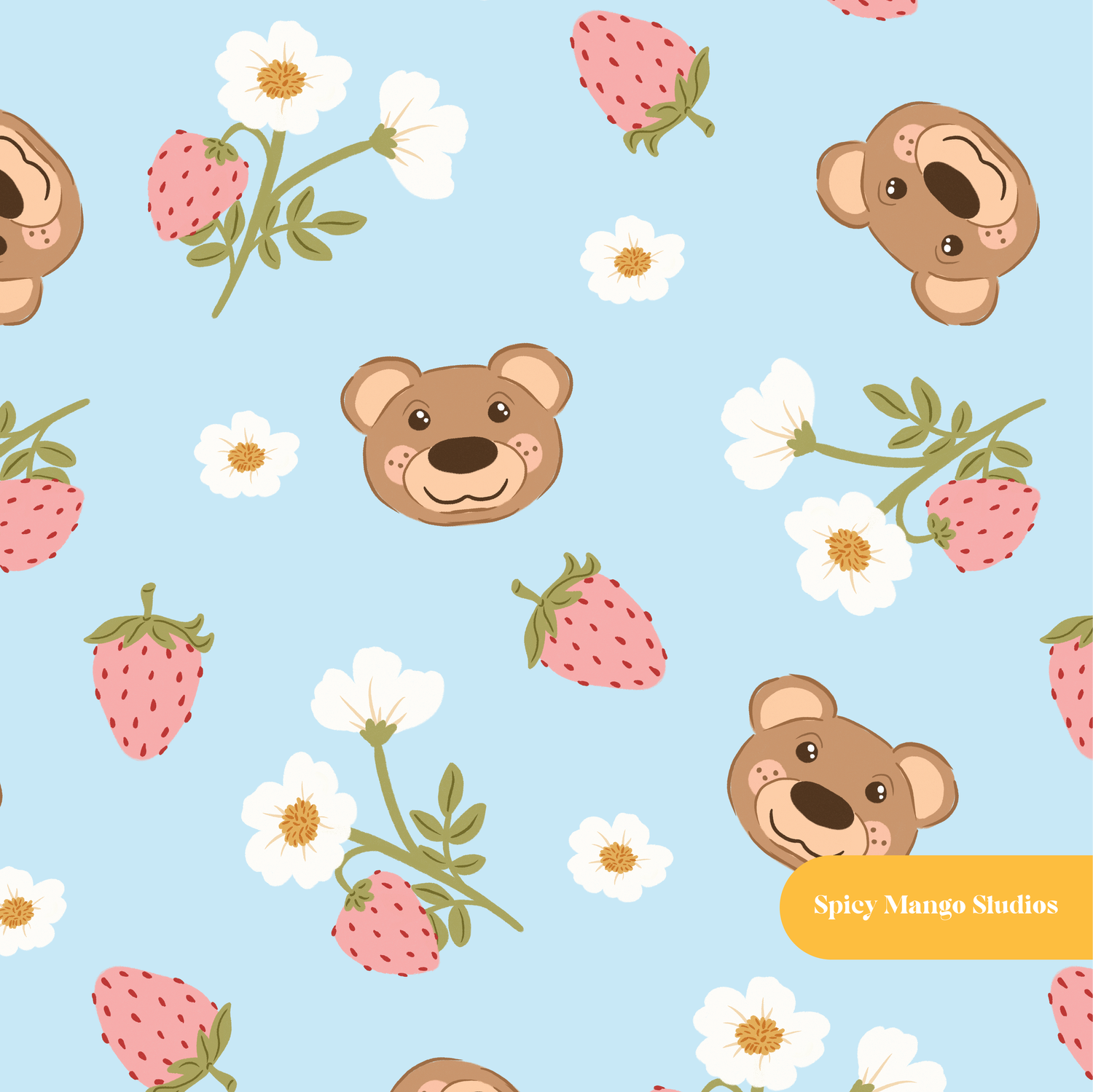 Light Blue Straw-Bear-Y Seamless Pattern