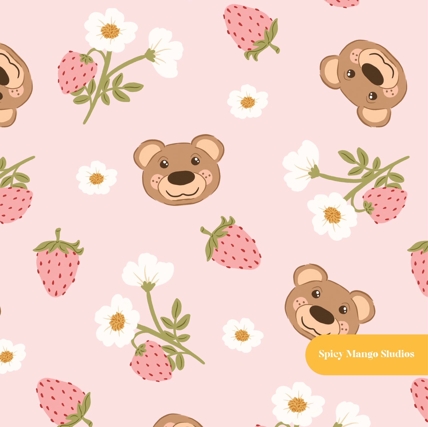 Pink Straw-Bear-Y Seamless Pattern