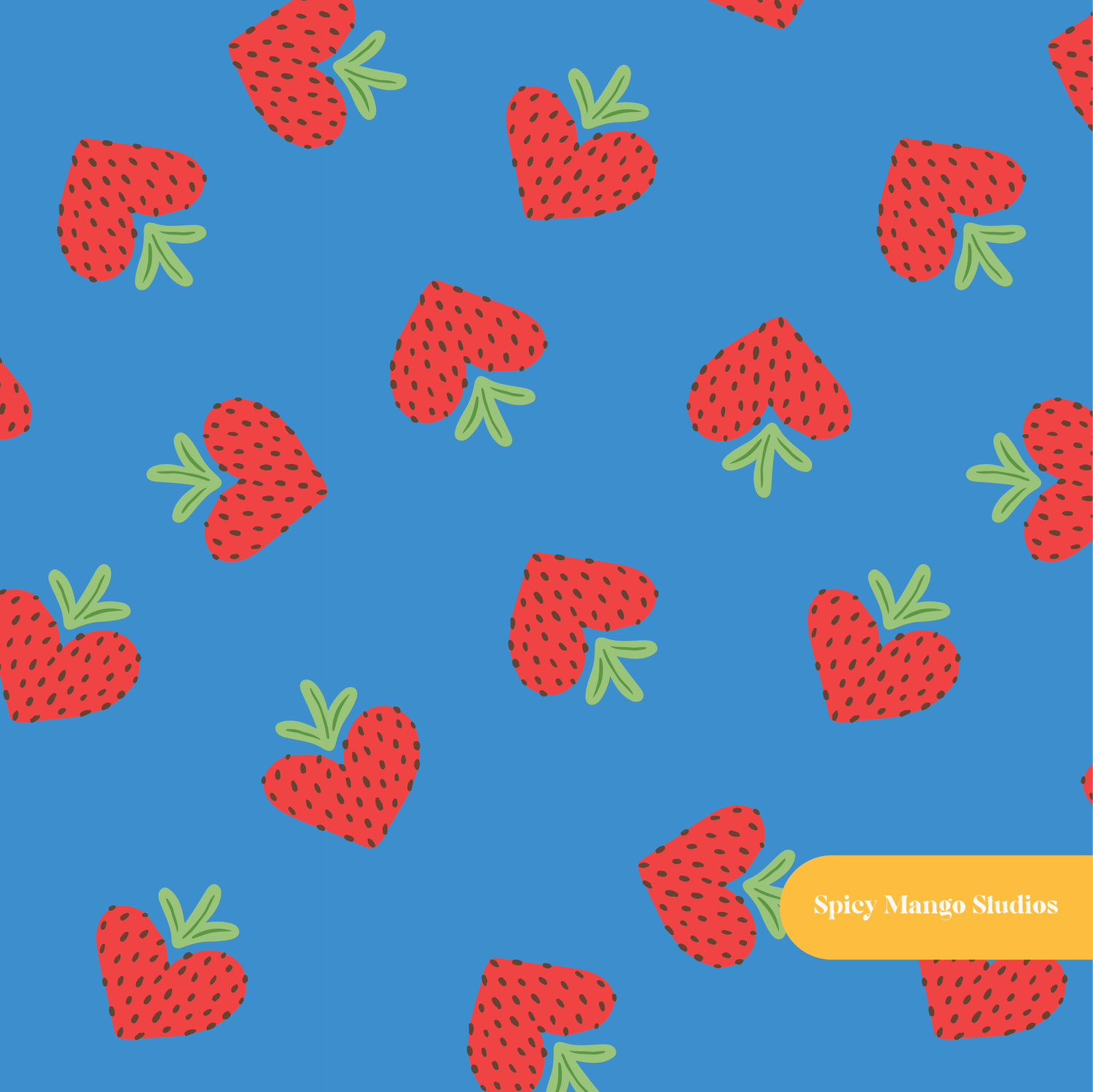 Blue Strawberry Hearts Seamless Pattern
