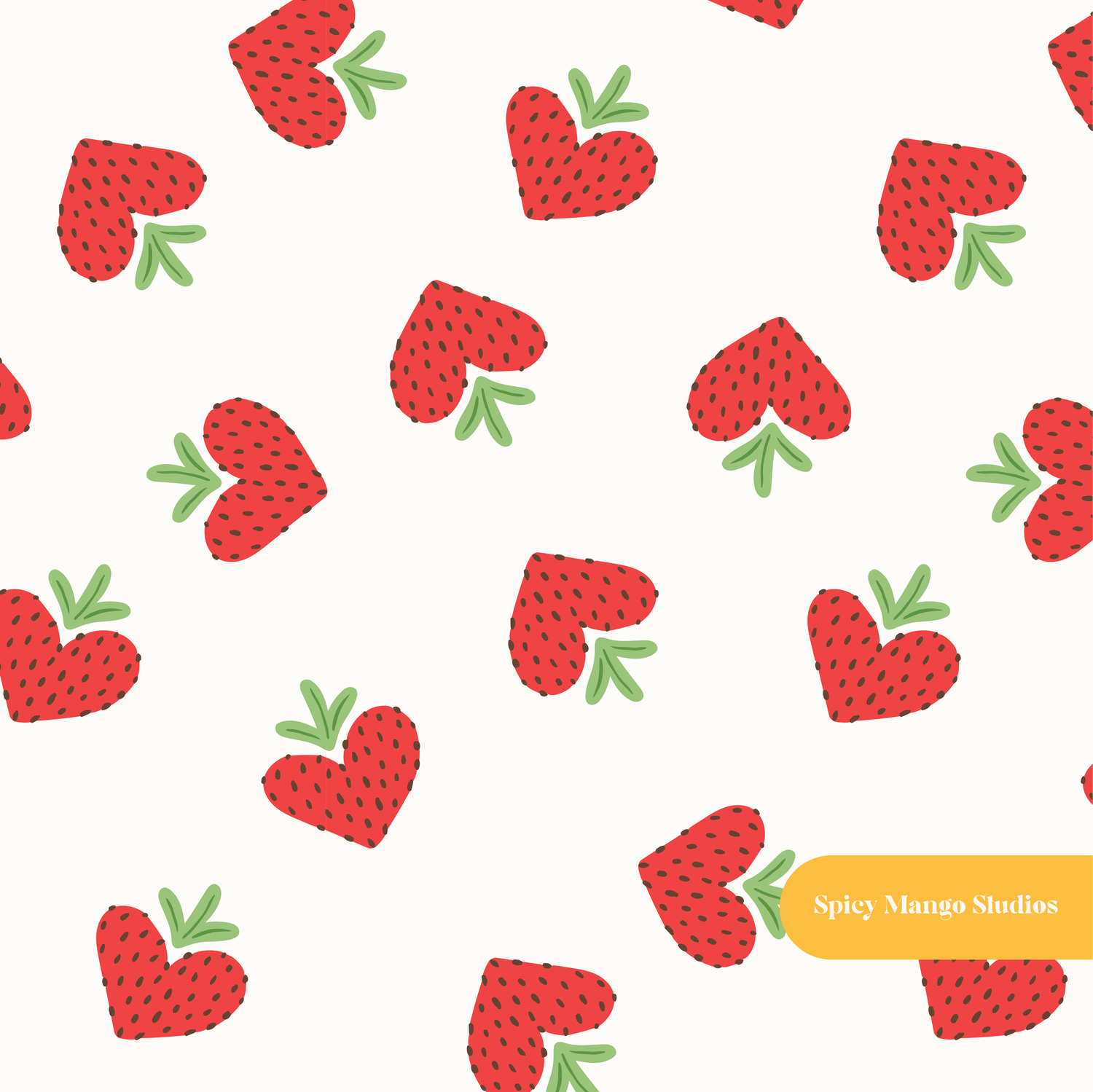 Neutral Strawberry Hearts Seamless Pattern