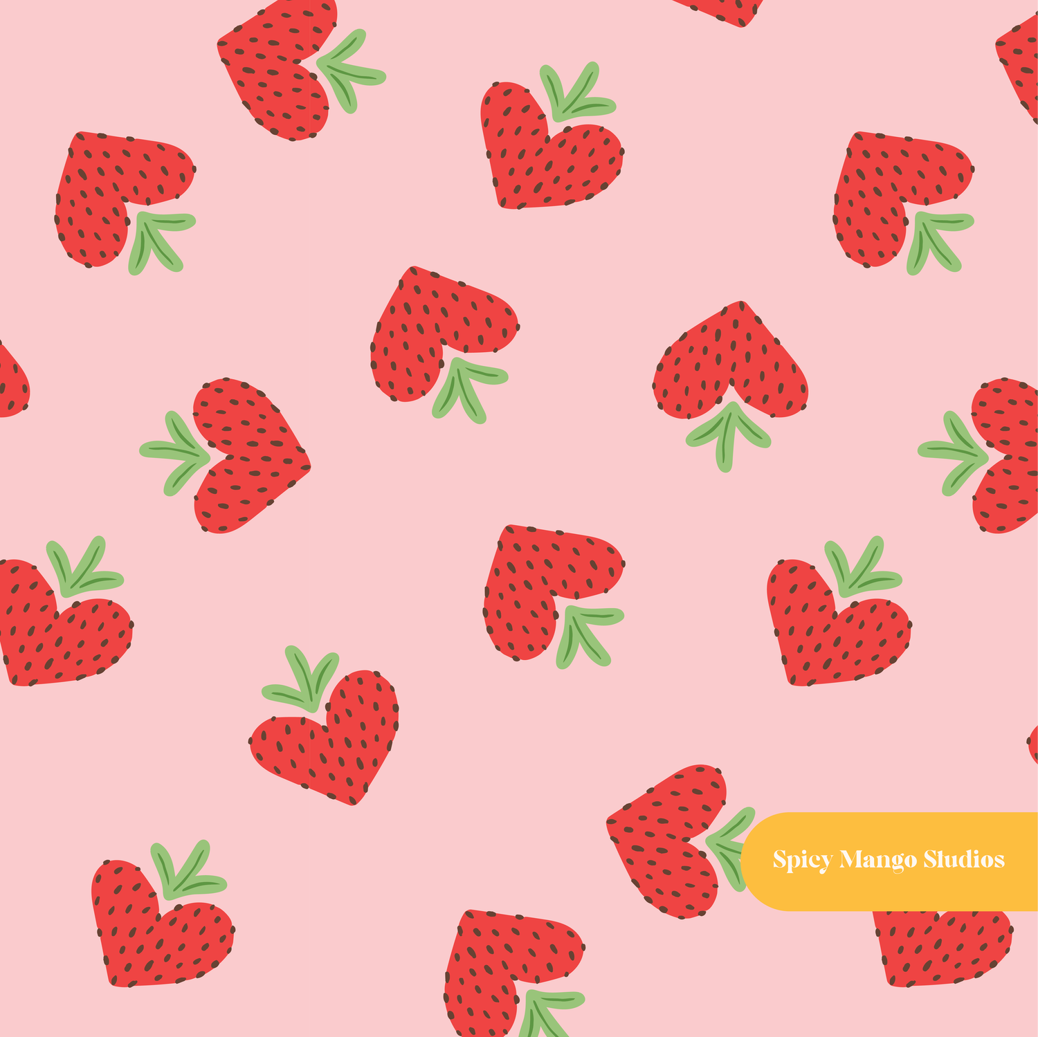 Pink Strawberry Hearts Seamless Pattern