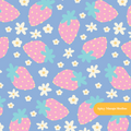 Cloudy Blue Strawberry Floral Seamless Pattern