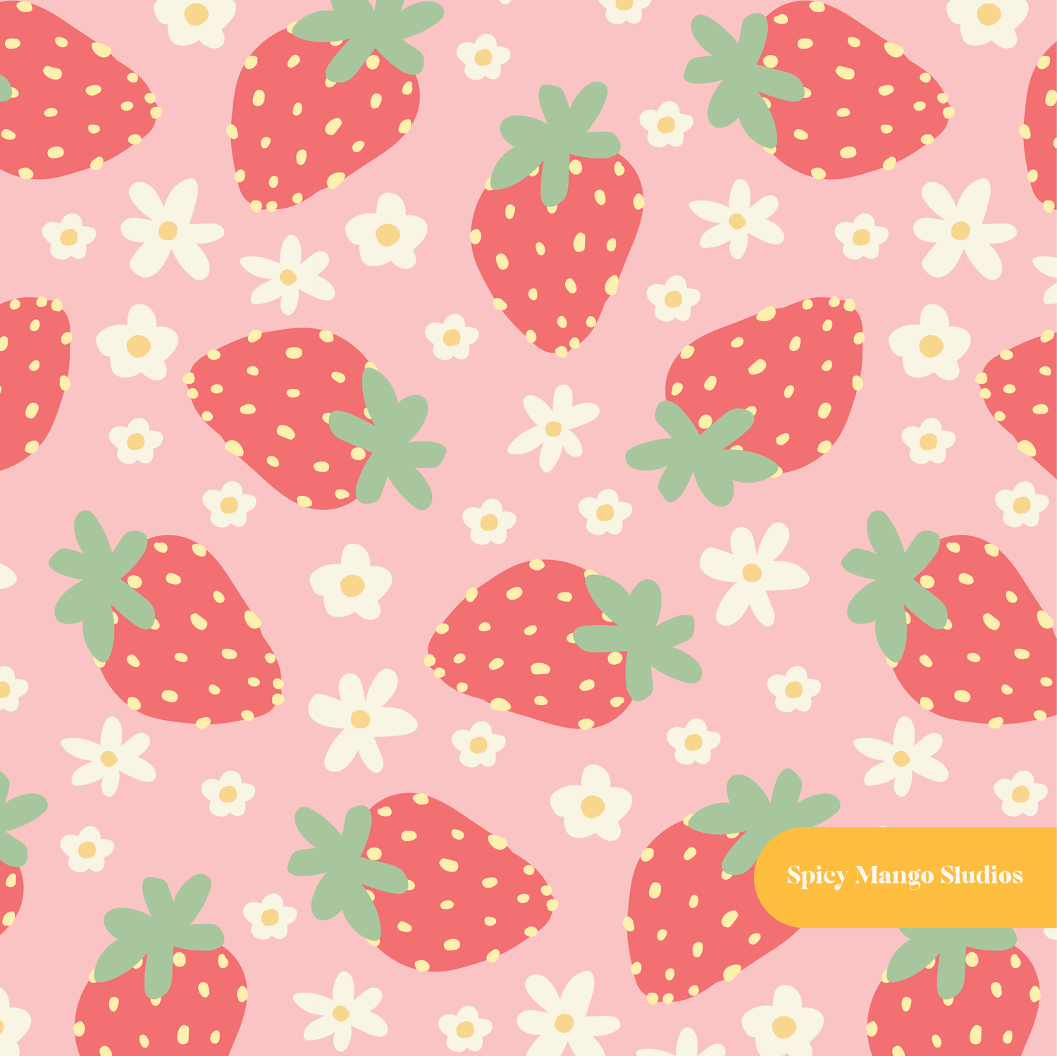 Pink Strawberry Floral Seamless Pattern