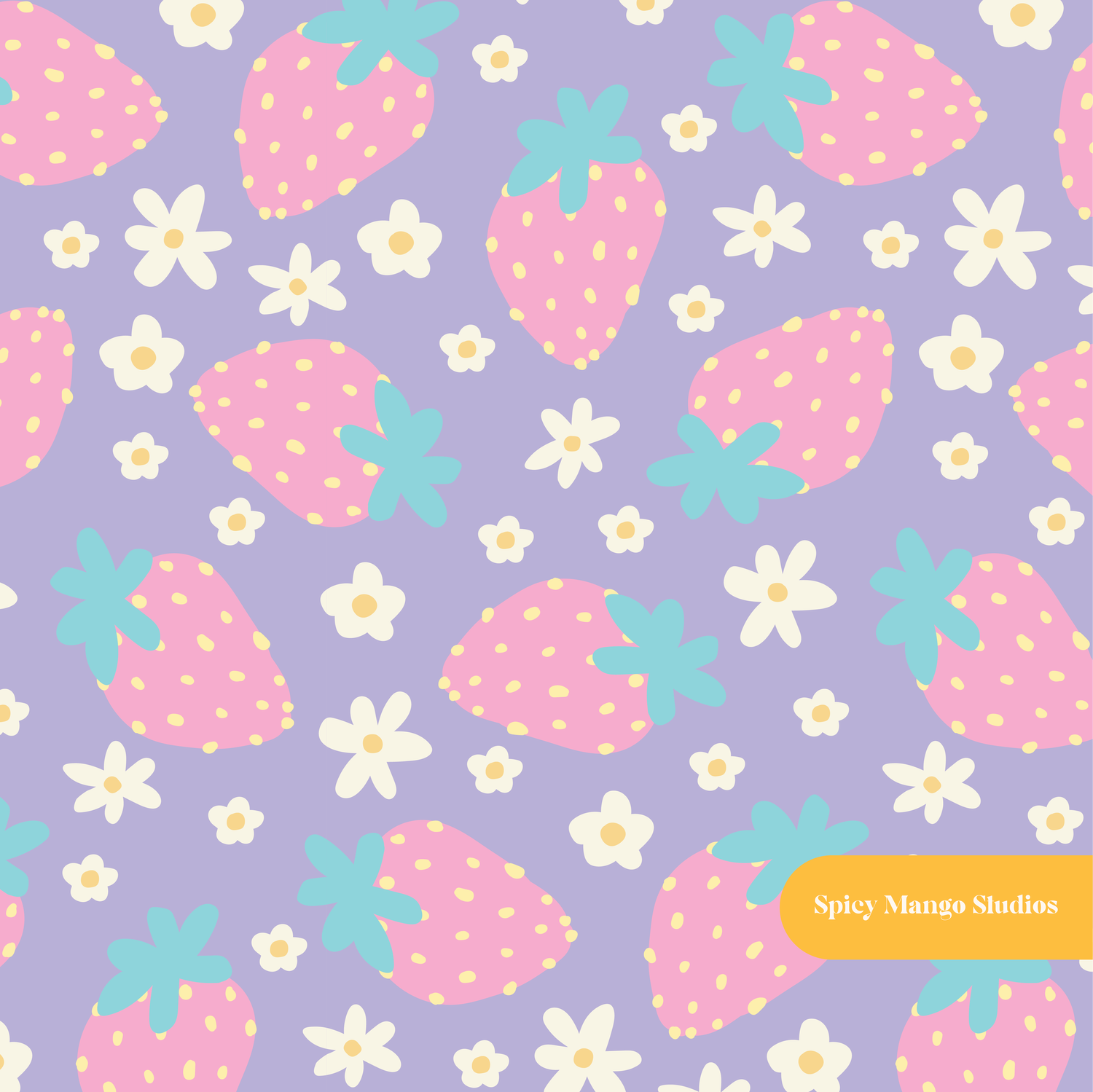 Purple Strawberry Floral Seamless Pattern