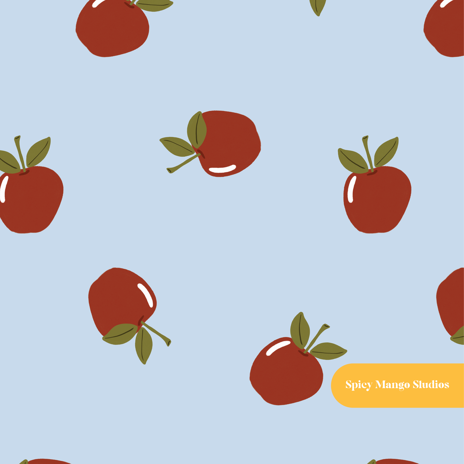 Light Blue Summer Apple Seamless Pattern – Digital Download