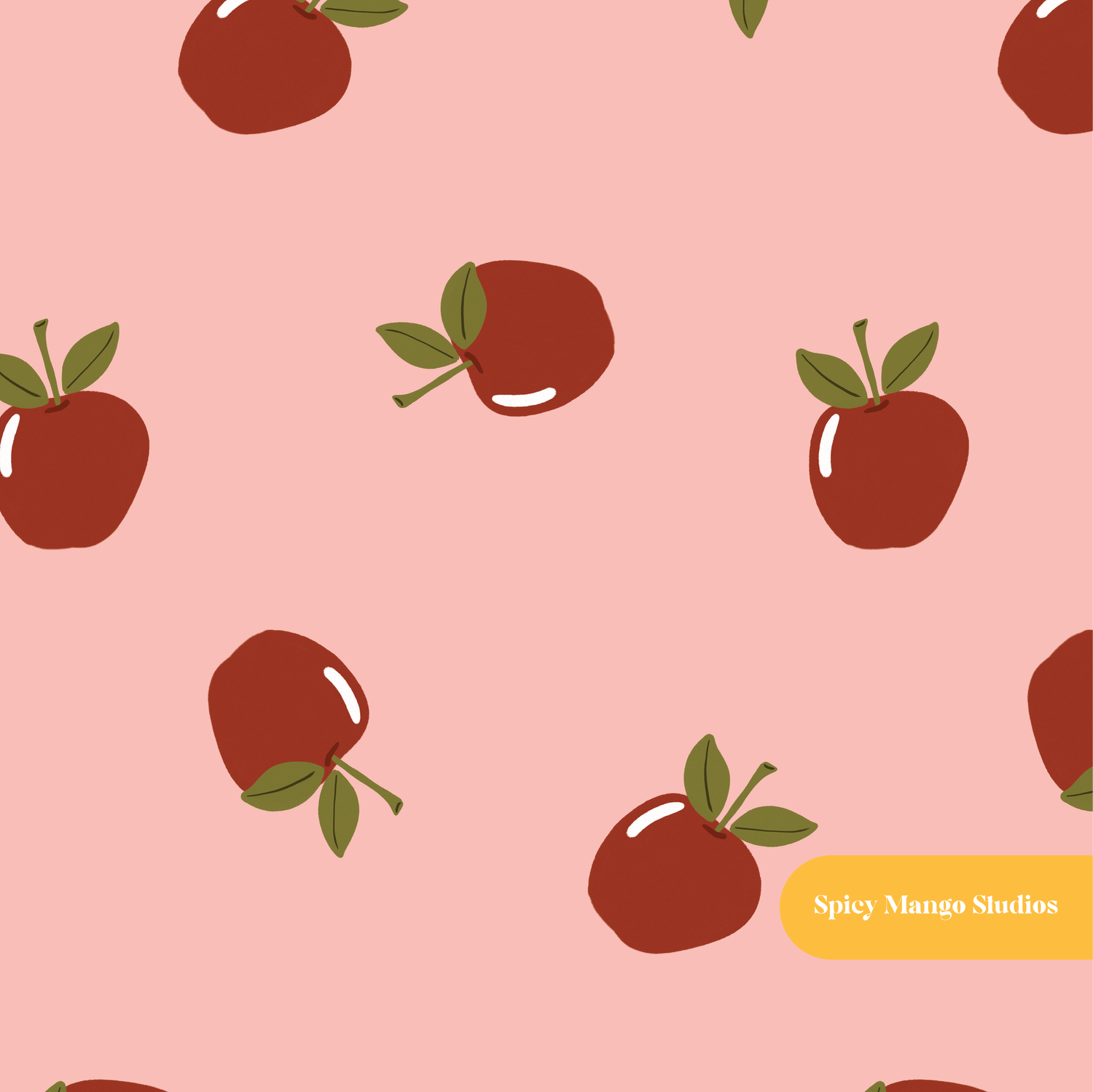 Peach Summer Apples Seamless Pattern – Back to School & Kitchen Digital Download