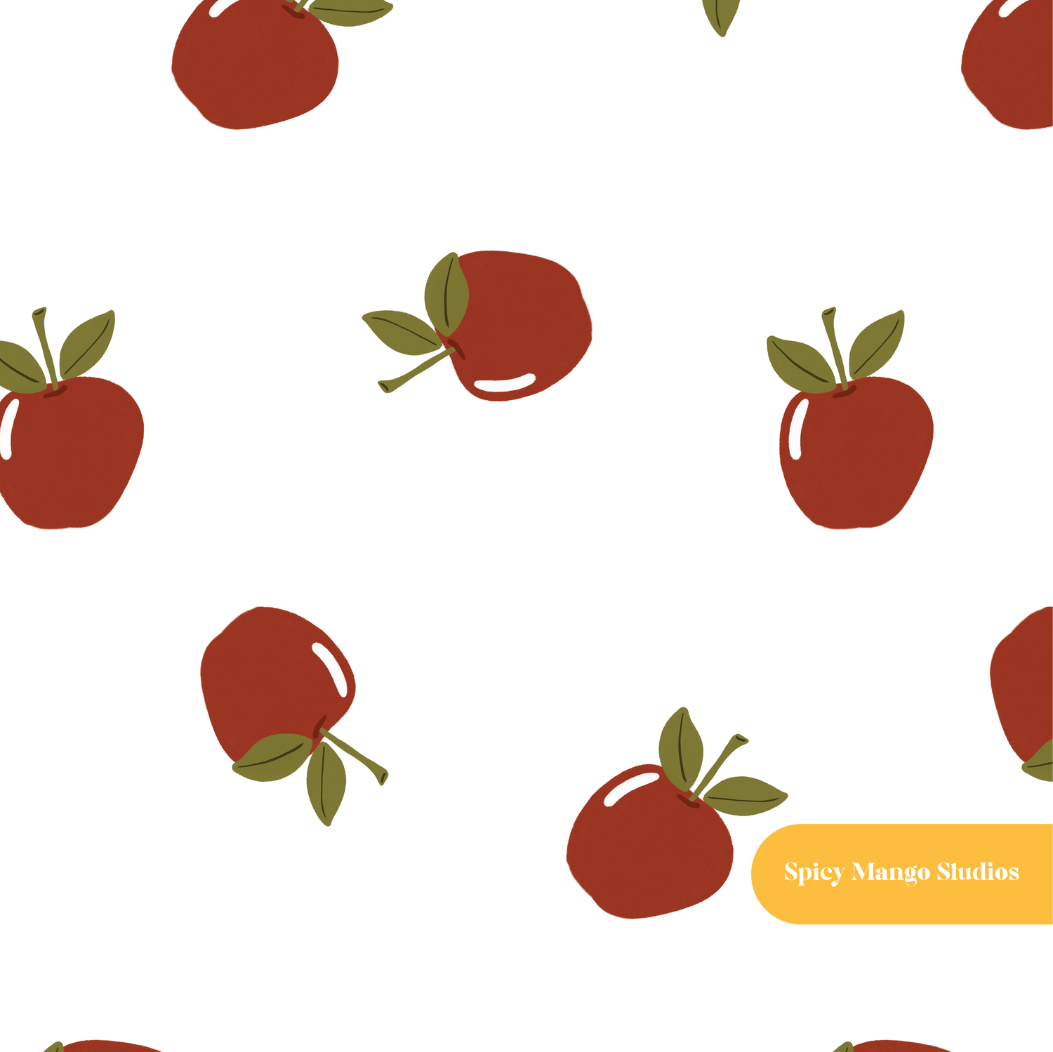 White Summer Apple Seamless Pattern – Back to School & Kitchen Digital Download