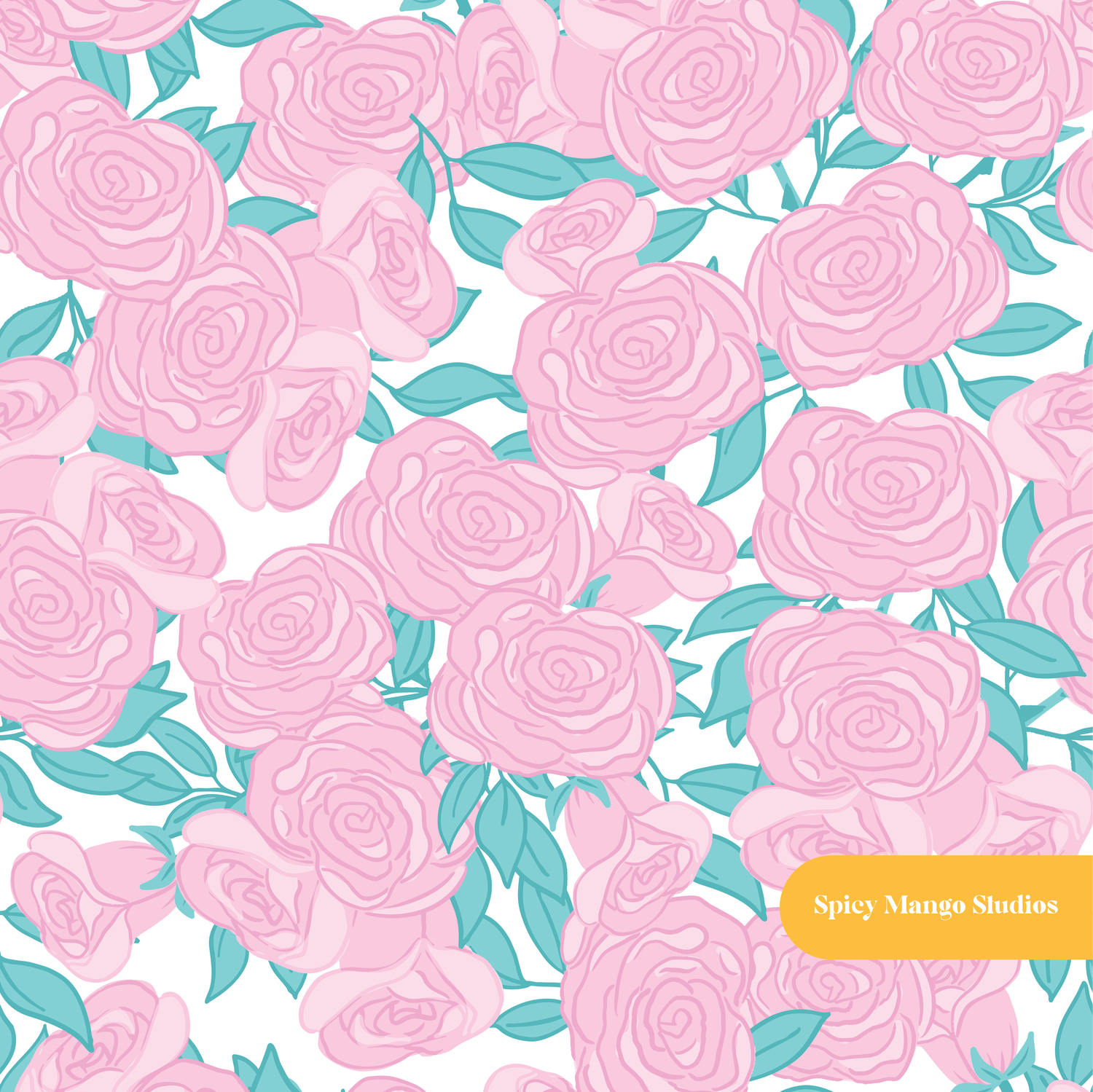 Pink and Teal Sweet Rose Floral Seamless Pattern