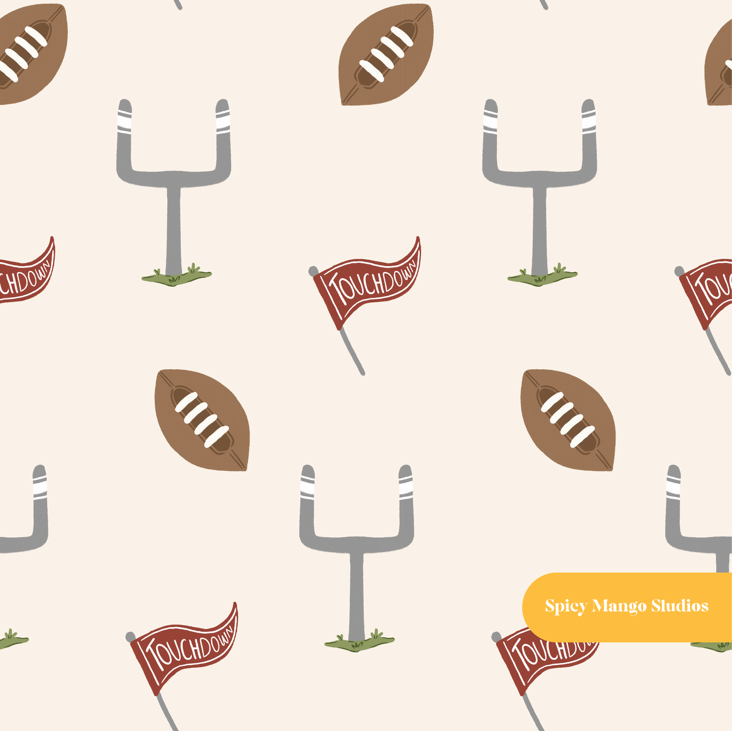 Neutral Touchdown Seamless Pattern – Game Day & Tailgate Party Digital Download