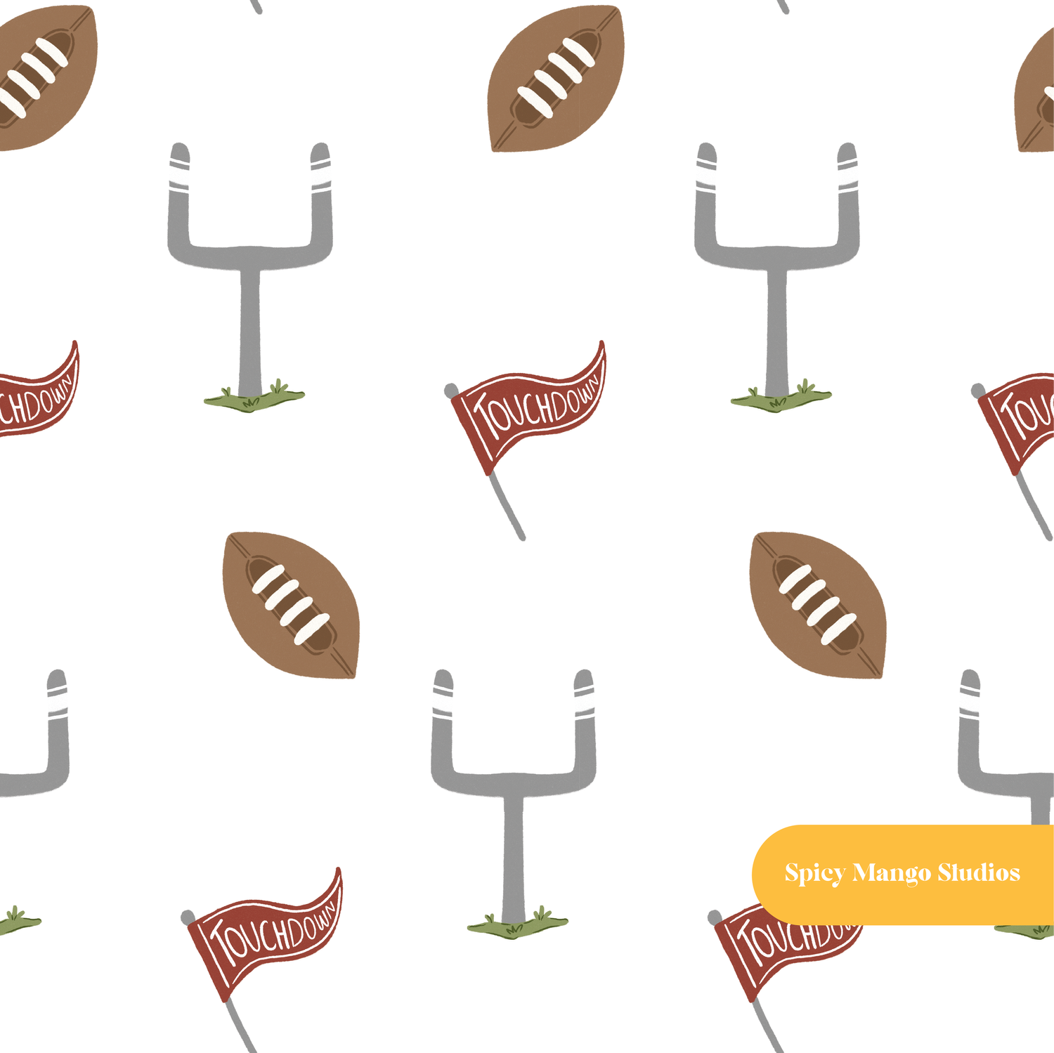 White Touchdown Seamless Pattern – Game Day & Tailgate Party Digital Download