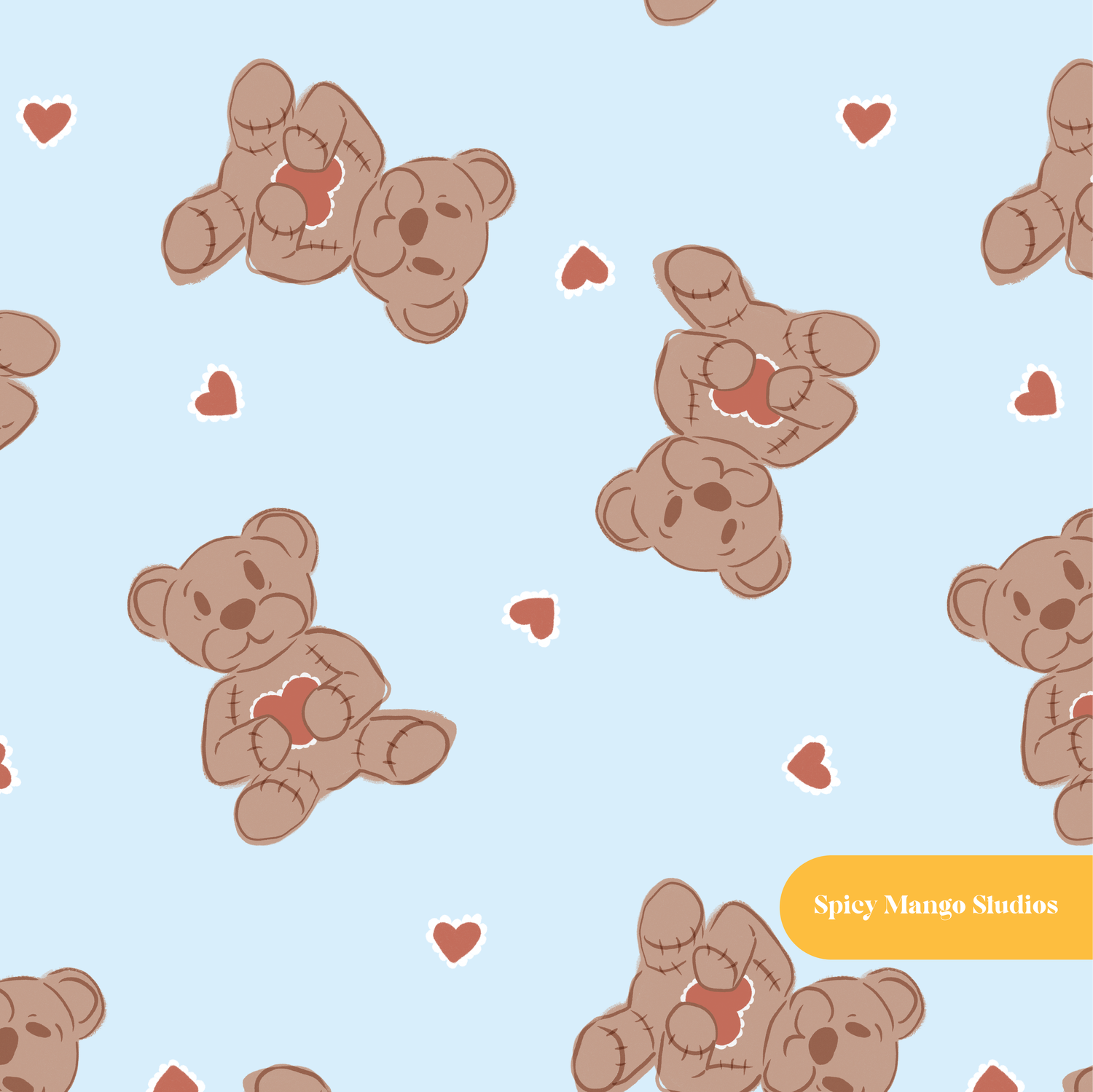 Blue Teddy Love Seamless Pattern
