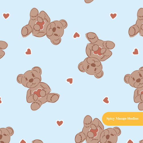 Blue Teddy Love Seamless Pattern