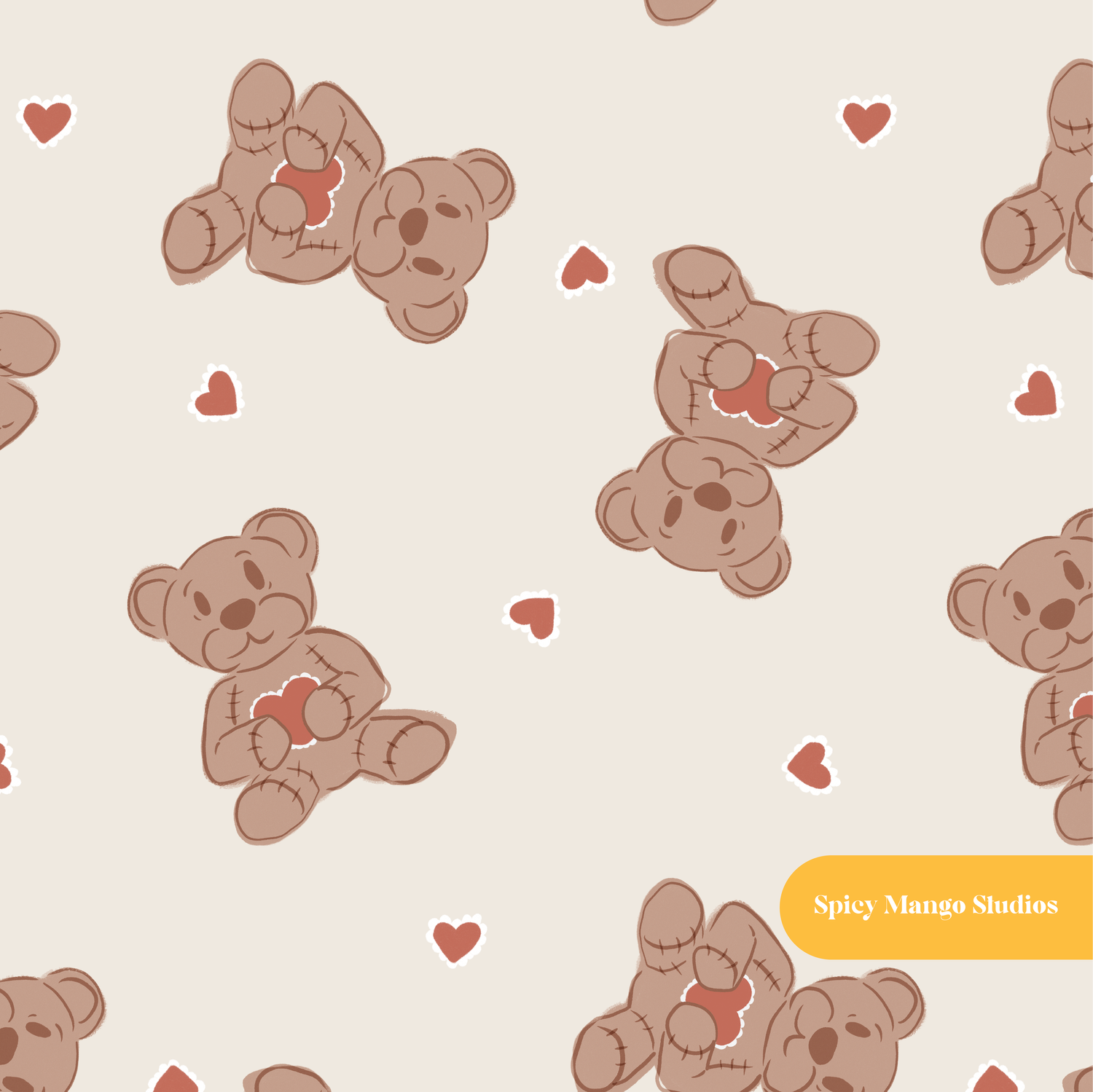 Neutral Teddy Love Seamless Pattern