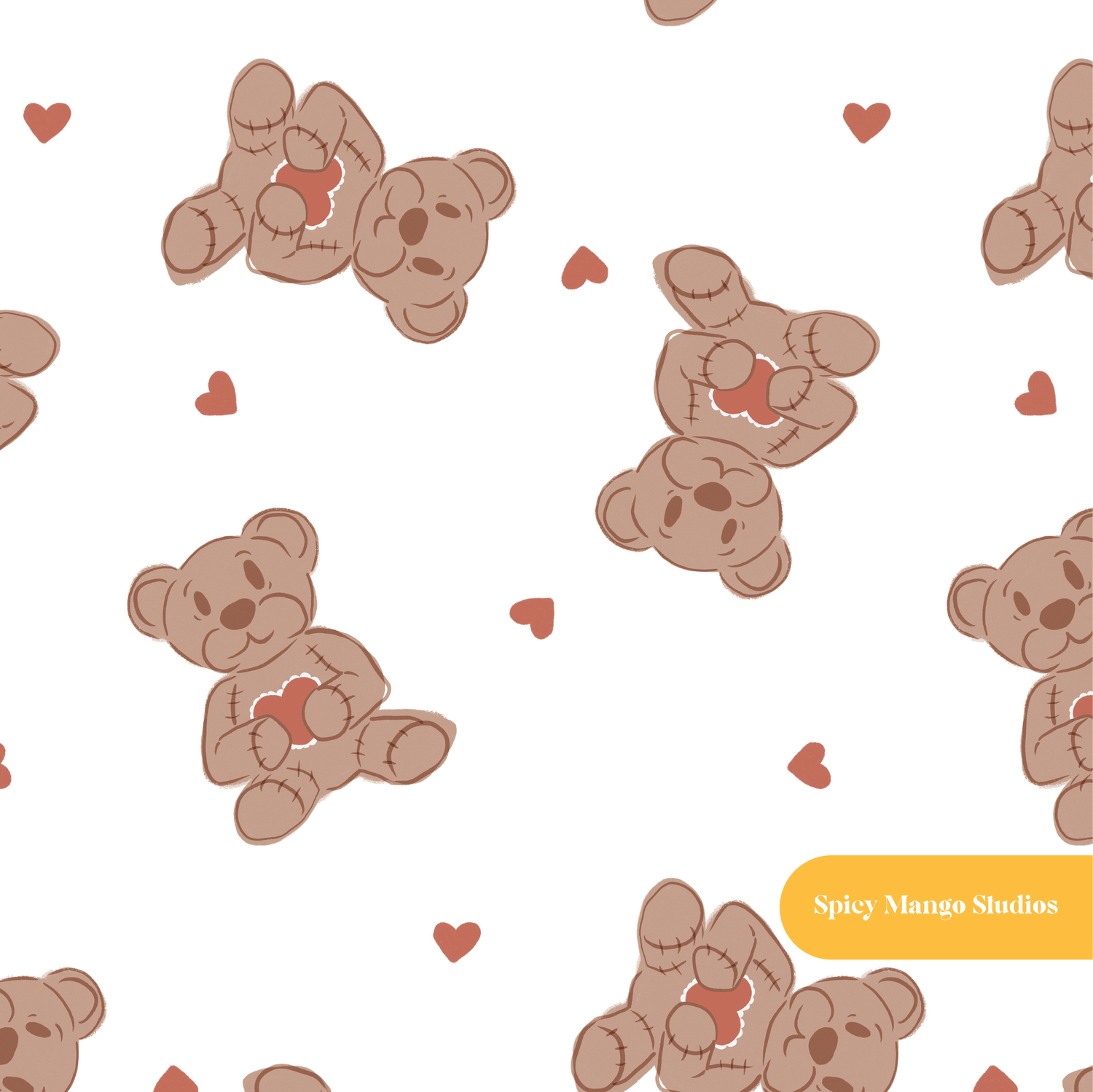 White Teddy Love Seamless Pattern