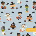 Dusty Blue Trick or Treaters Seamless Pattern – Digital Download