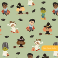 Dusty Green Trick or Treaters Seamless Pattern – Digital Download