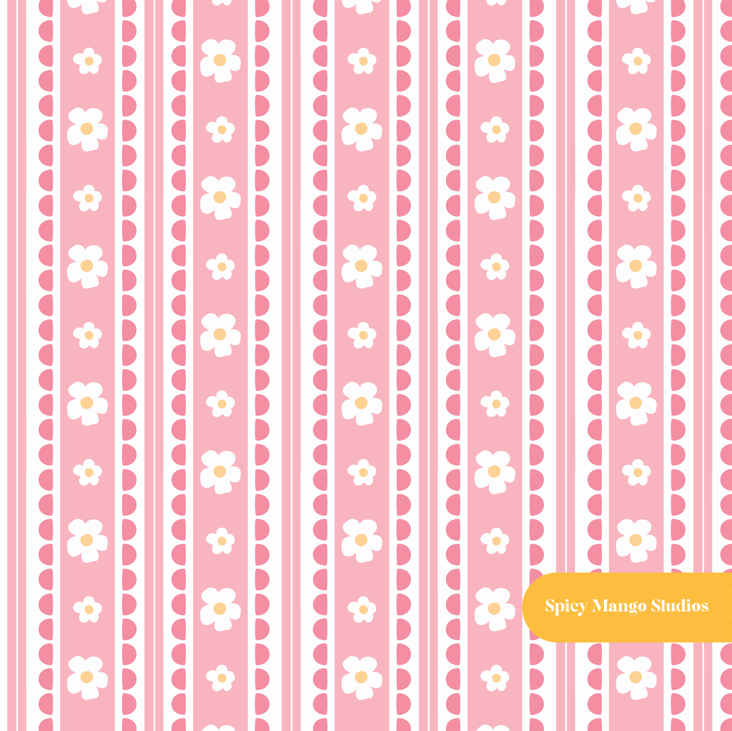 Pink Vintage Floral Stripe Seamless Pattern